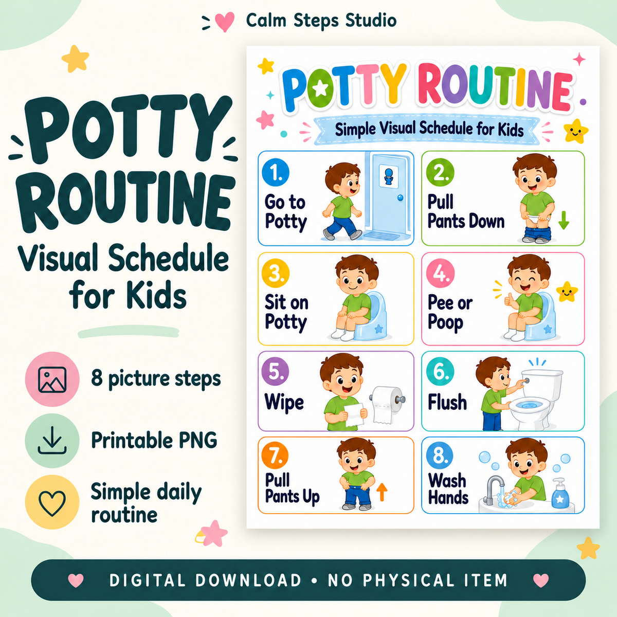 Potty Routine Visual Schedule for Kids | Printable Bathroom Chart