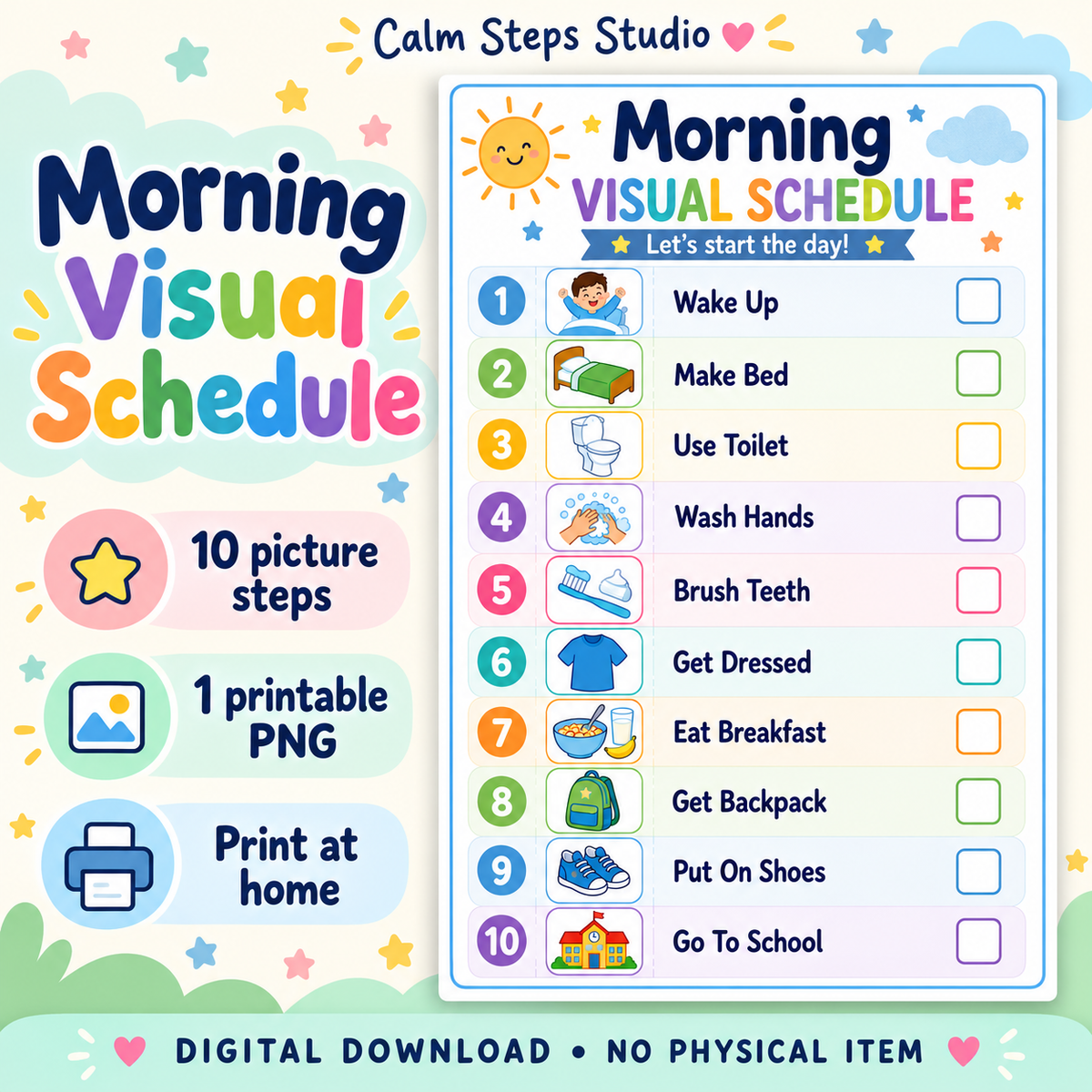 Morning Visual Schedule for Kids | 10-Step Printable Routine Chart