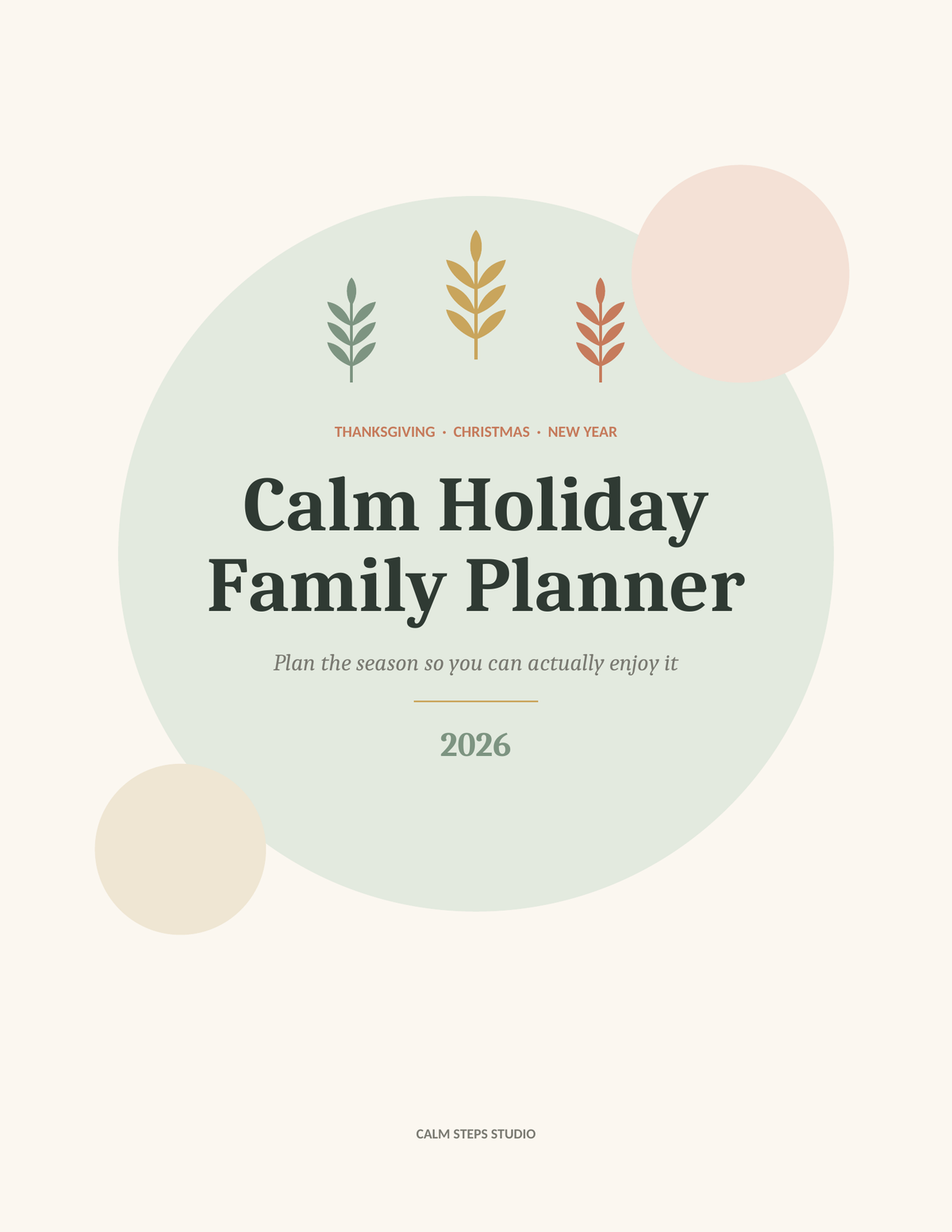 Calm Holiday Family Planner 2026 | Printable Thanksgiving & Christmas Planner PDF