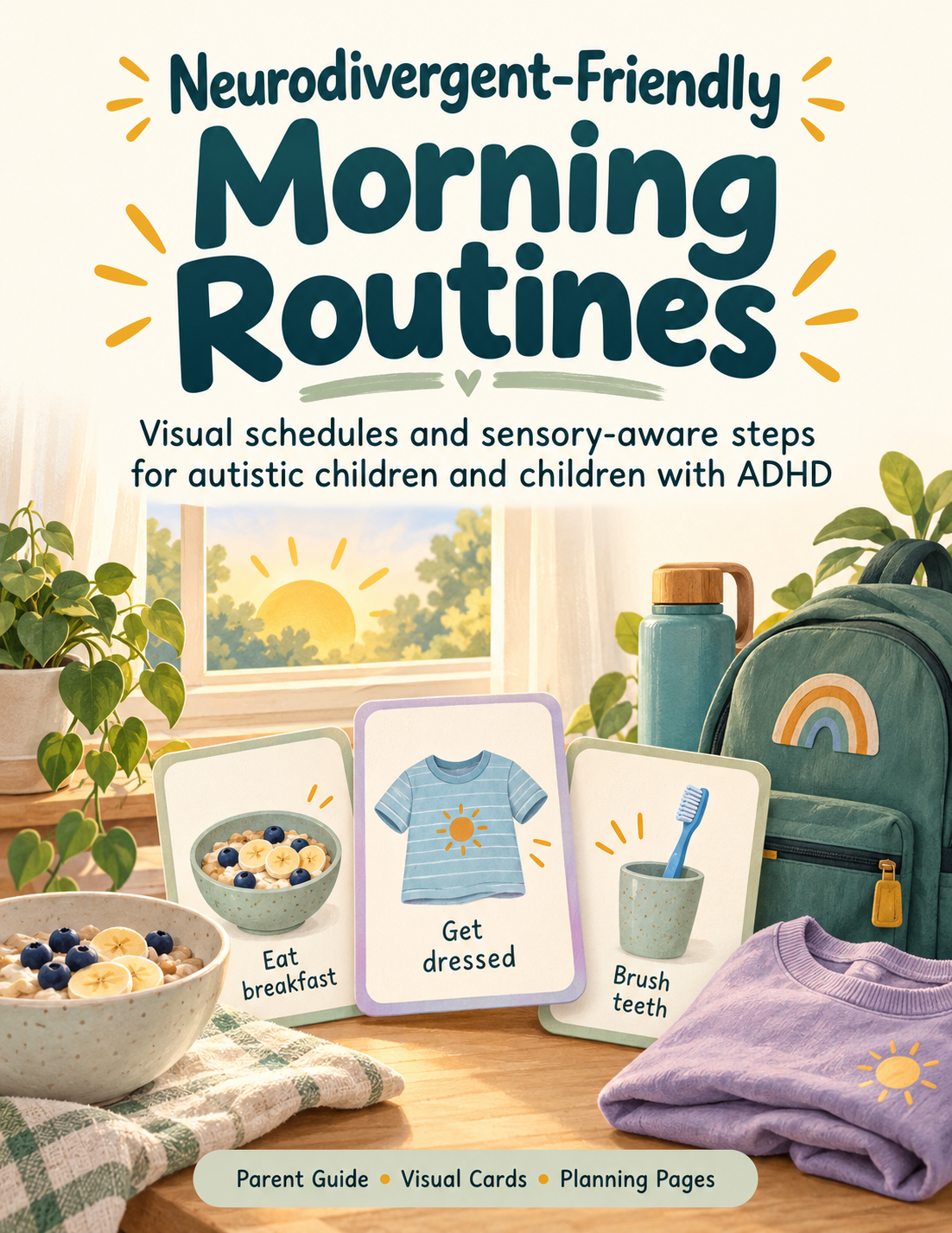 Morning Routine Visual Schedule for Kids | Autism & ADHD Printable | Routine Cards, First Then Board & Parent Guide PDF